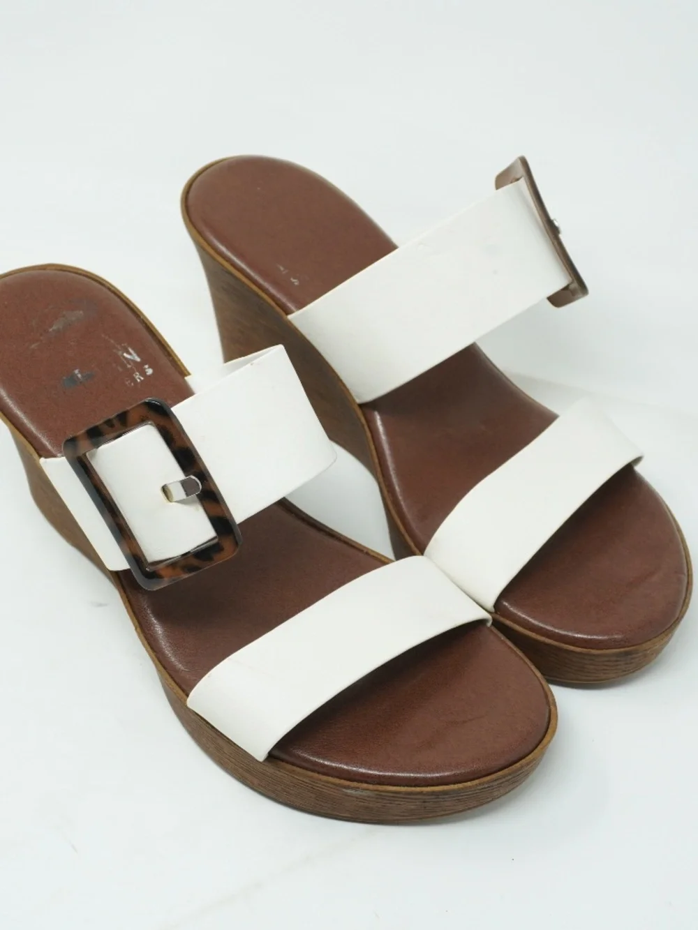 Italian Leather White Wedge Sandals, Size 8